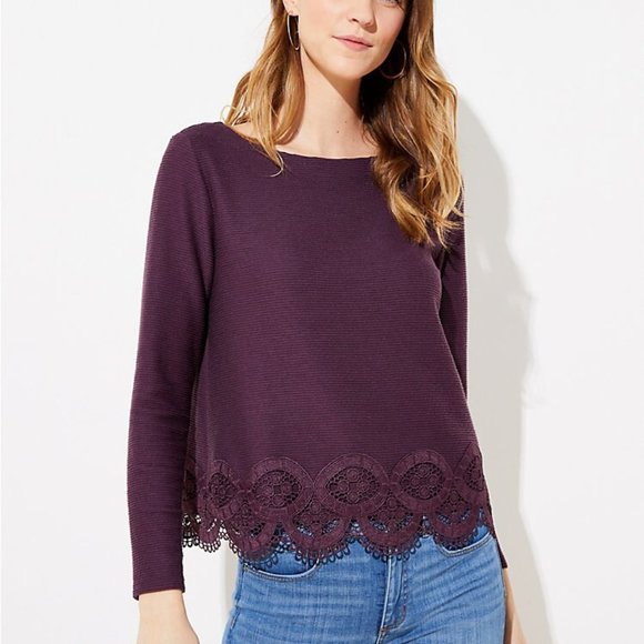 LOFT Tops - LOFT | Lace Trim Ottoman Top